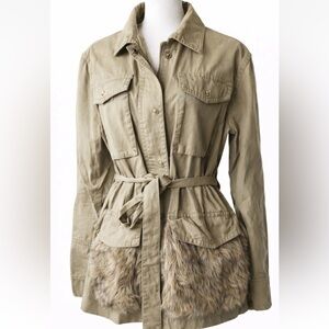 Anthropologie Utility Jacket Saskia Parka Olive Green Khaki Women S Faux Fur